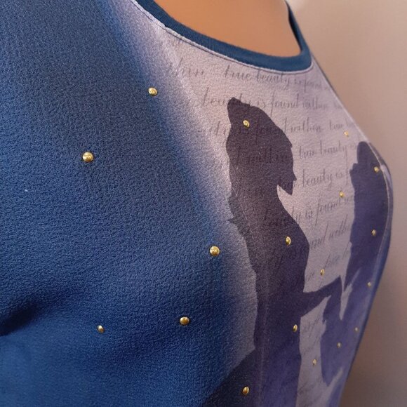 Disney Beauty And The Beast Studded Graphic Top Womens Size Medium Blue Tshirt - Picture 8 of 11